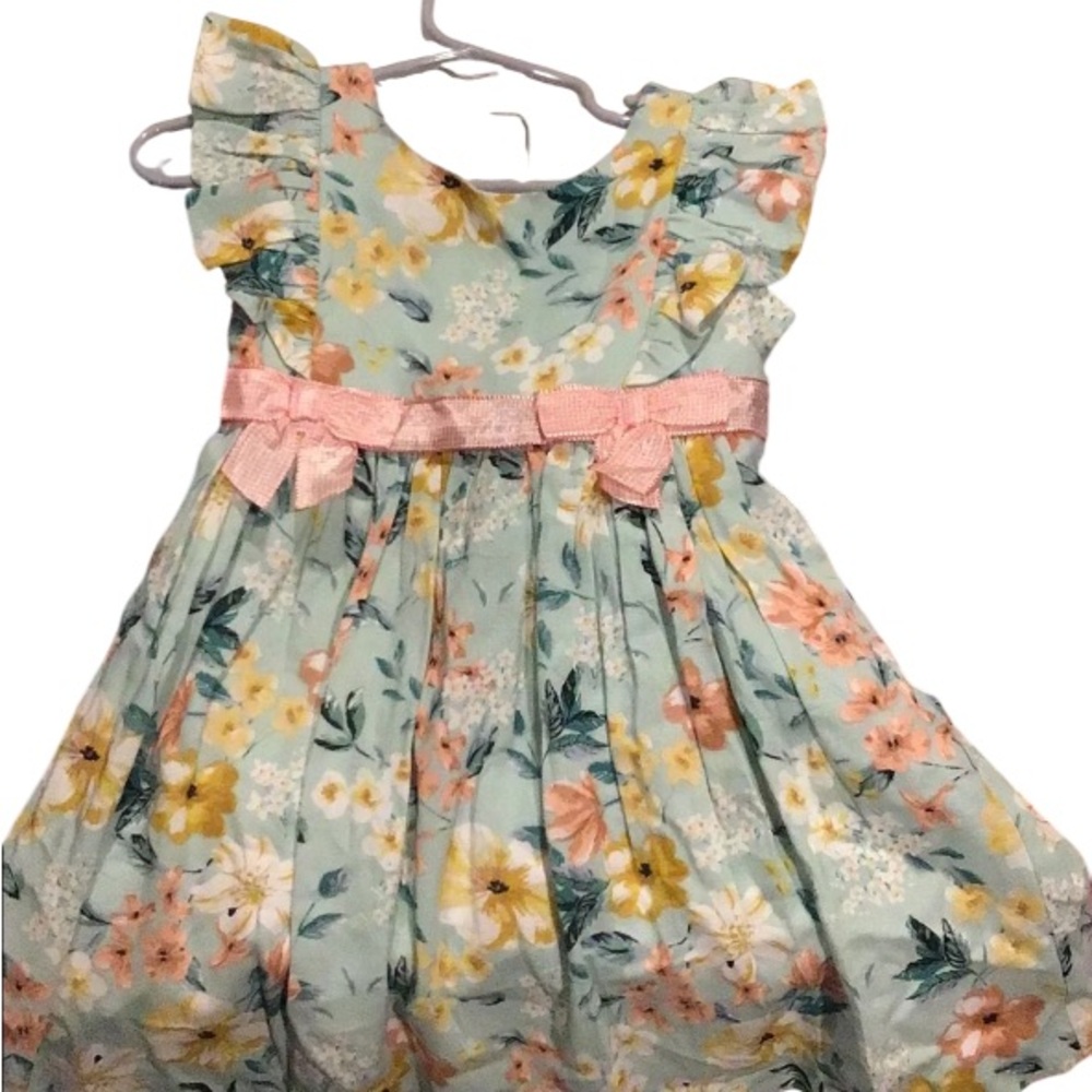 iris & ivy Mint Floral Dress with Pink Bow
